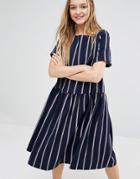 I Love Friday Oversized Smock Dress With Drop Waist In Stripe - Navy