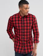 Pull & Bear Check Shirt In Red And Black In Regular Fit - Red
