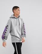 Asos Oversized Hoodie With Text & Checkerboard Sleeve Print - Gray