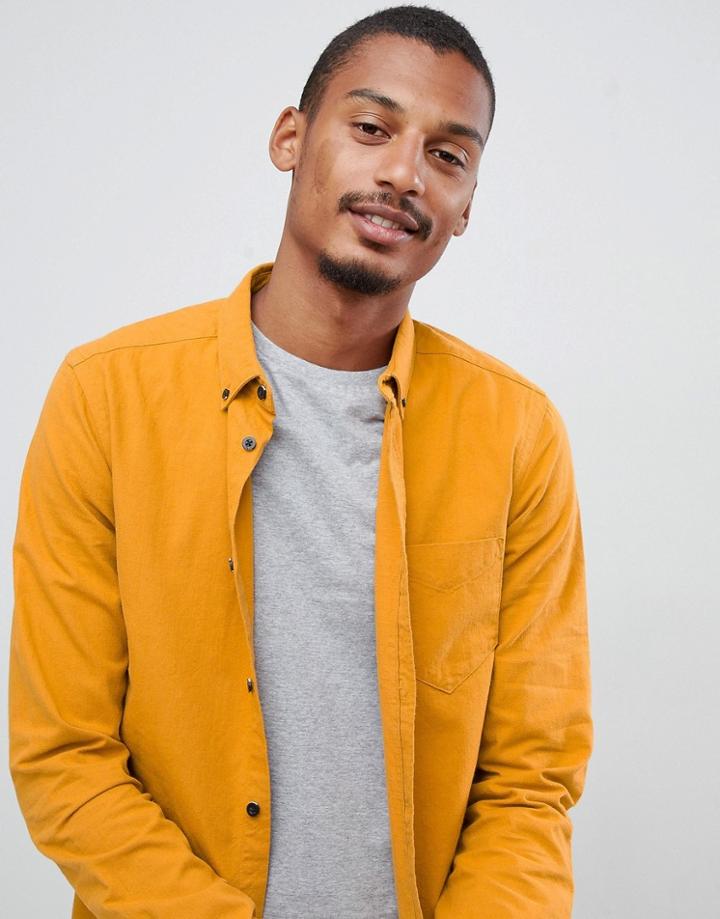 Dr Denim Pete Button Down Shirt In Dusty Gold