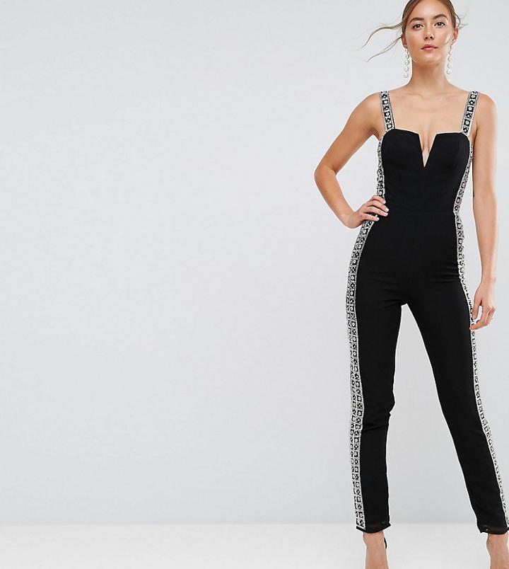 Asos Tall Exclusive Embellished Side Jumpsuit - Black