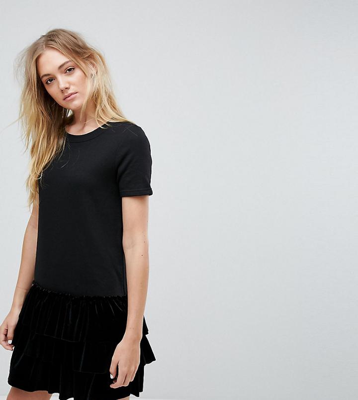 Noisy May Tall Jersey Mini Dress In Black With Velvet Drop Hem