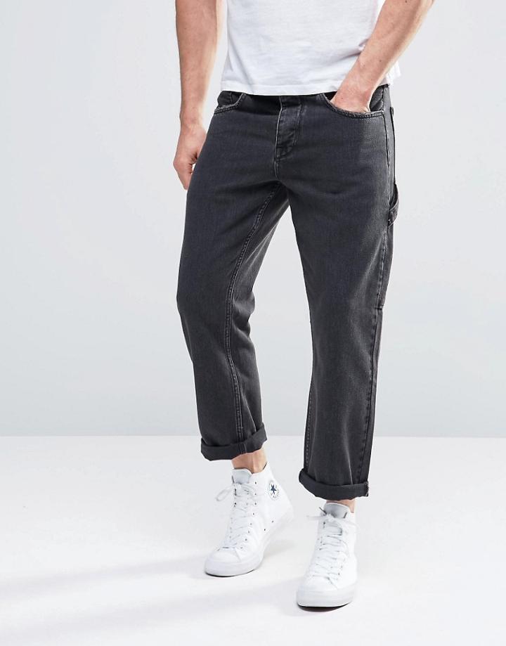 Asos Straight Cropped Jeans In Washed Black - Washed Black