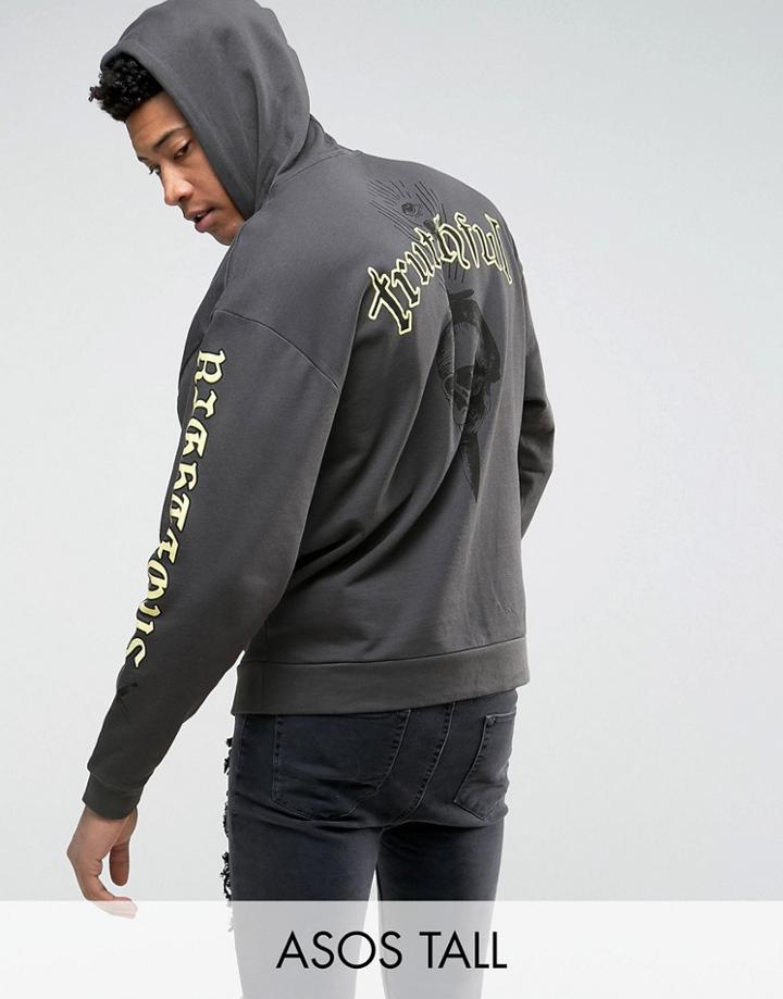 Asos Tall Oversized Hoodie With Back & Sleeve Print - Black