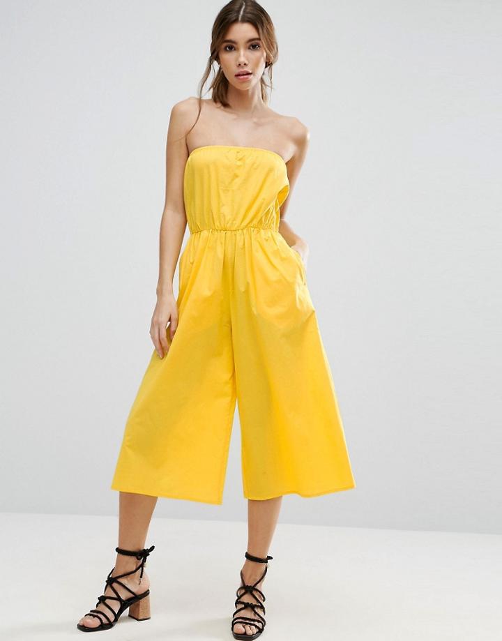 Asos Bandeau Jumpsuit In Cotton - Yellow