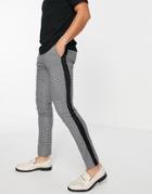 Devils Advocate Checked Skinny Fit Side Stripe Pants-gray