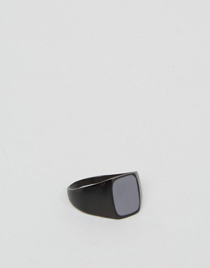 Designb London Matte Black Signet Rings In 2 Pack - Black