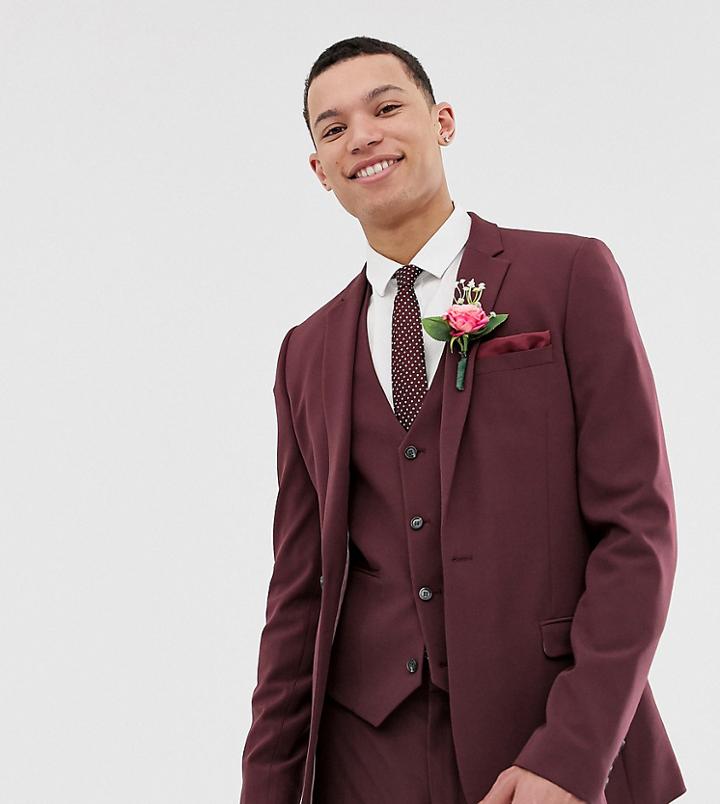 Asos Design Tall Super Skinny Suit Jacket In Burgundy-red