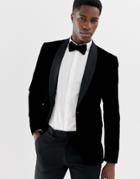 Only & Sons Velvet Tuxedo Suit Jacket With Satin Lapel - Black