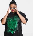 Collusion Plus Holographic Oversized Skull T-shirt In Black