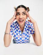 Noisy May Boxy Shirt In Happy Face Checkerboard Print - Part Of A Set-multi