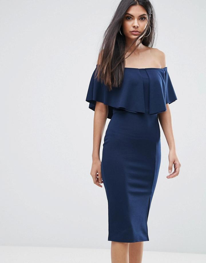 Lipsy Off Shoulder Ruffle Bodycon Dress - Navy