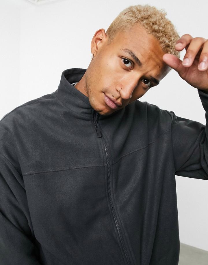 Asos Design Oversized Polar Fleece Track Jacket In Charcoal Gray
