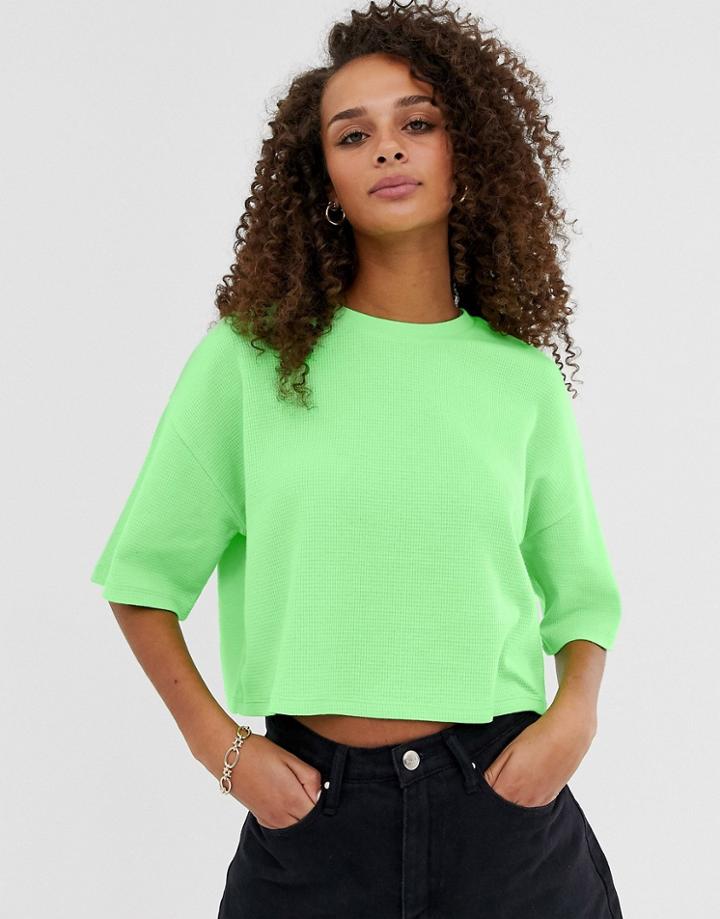Asos Design Crop T-shirt In Waffle In Bright Green - Green