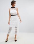 Amy Lynn Lace Maxi Dress With Contrast Collar - White