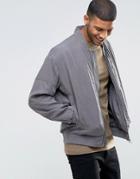 Asos Tencel Bomber Jacket With Wash In Charcoal - Gray