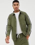 Boohooman Over Shirt Two-piece In Khaki With Side Stripe - Green