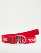 Tommy Jeans D Ring Webbing Belt In Red