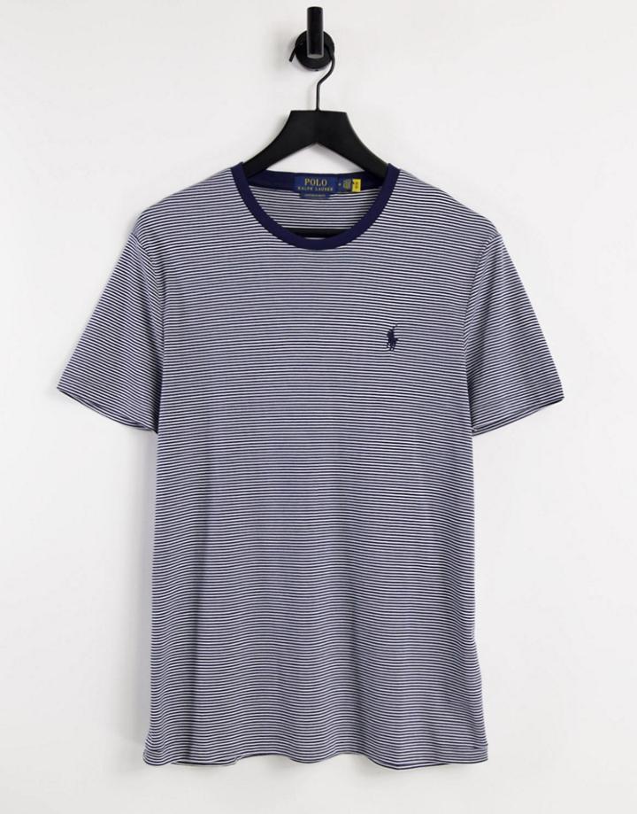Polo Ralph Lauren Player Logo Stripe Pima Jersey T-shirt In Navy/white