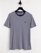 Polo Ralph Lauren Player Logo Stripe Pima Jersey T-shirt In Navy/white