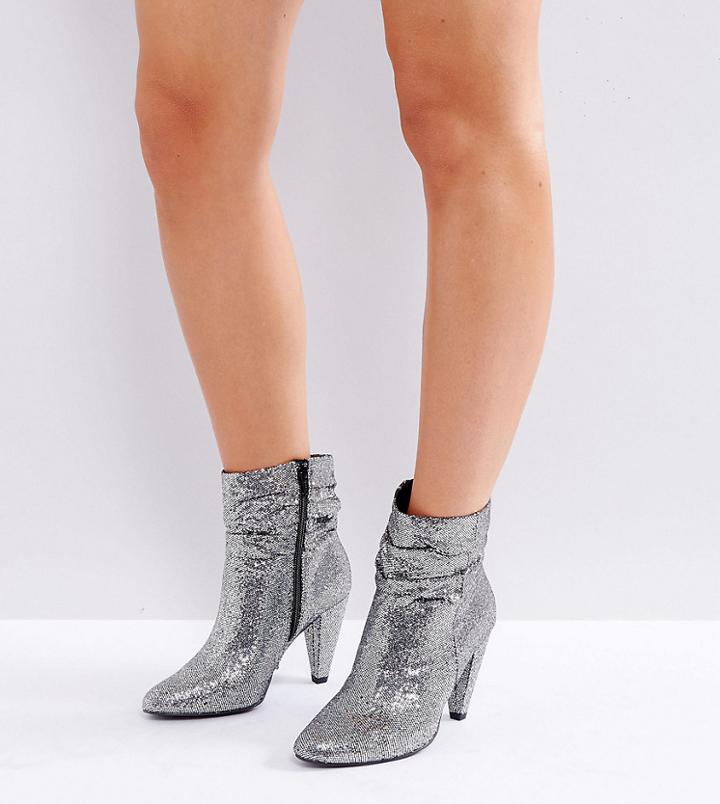New Look Wide Fit Slouch Glitter Ankle Boot - Silver