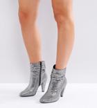 New Look Wide Fit Slouch Glitter Ankle Boot - Silver
