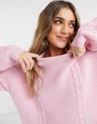 Daisy Street Oversized Cable Knit Sweater In Pastel Knit-pink