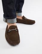 Asos Design Driving Shoes In Brown Suede With Snaffle