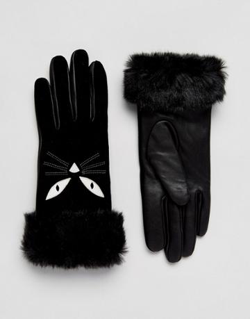Alice Hannah Cat Applique Gloves - Black