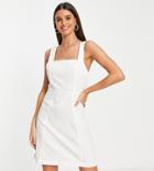 Asos Design Tall Soft Denim Mini Pinafore Dress In Off-white