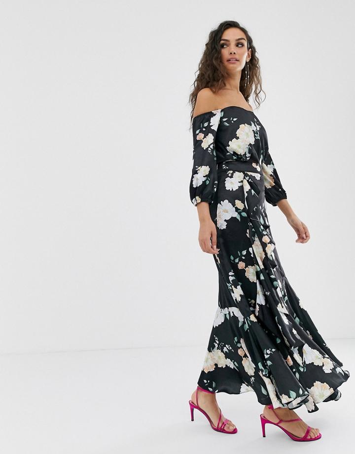 We Are Kindred Clover Ruffle Floral Midaxi Skirt - Black
