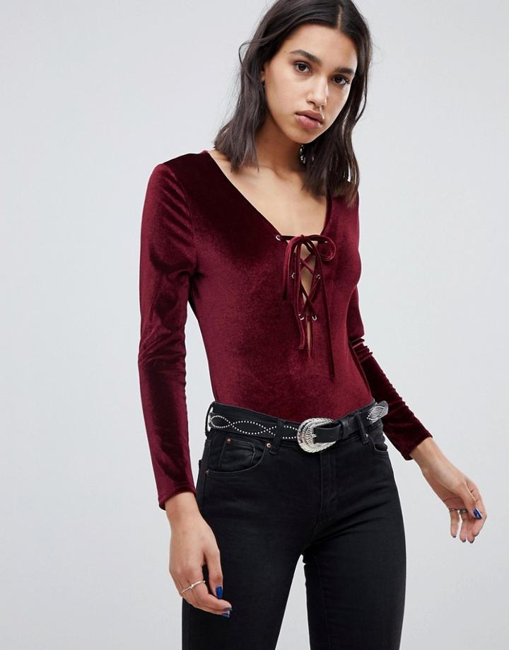 Rd & Koko Tie Front Velvet Body With Open Back - Red