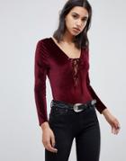 Rd & Koko Tie Front Velvet Body With Open Back - Red