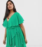 Asos Design Curve Cape Back Dipped Hem Mini Dress-green