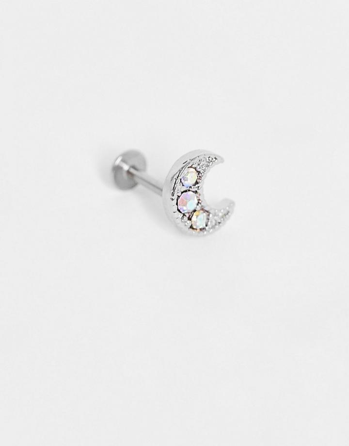 Kingsley Ryan Single Piercing Stud Earring In Silver Stone Set Moon-gold