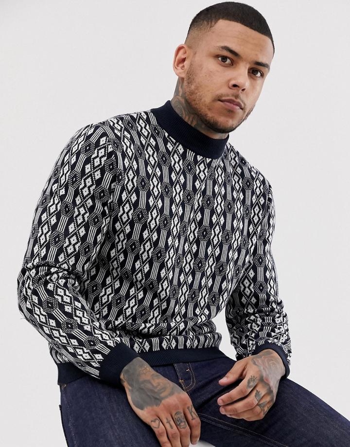 Asos Design Oversized Knitted Sweater With Geo Geo-tribal Design - Black