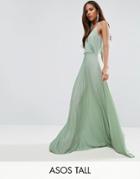 Asos Tall Blouson Wrap Pleated Maxi Dress - Green