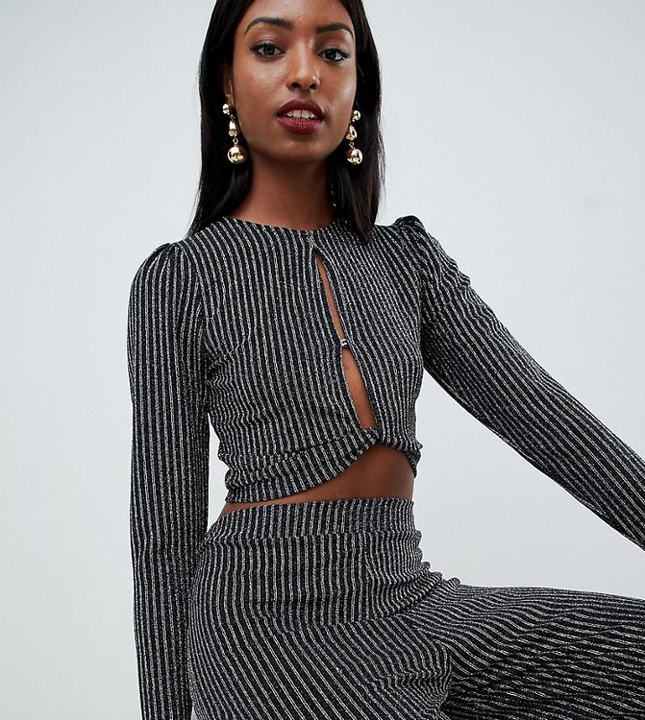 Fashion Union Tall Shimmer Top With Cut Out Detail Two-piece - Black