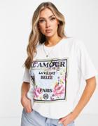 Rebellious Fashion L'amour Slogan Graphic T-shirt In White