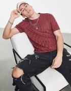 Asos Design T-shirt In Burgundy Shiny Rib-red