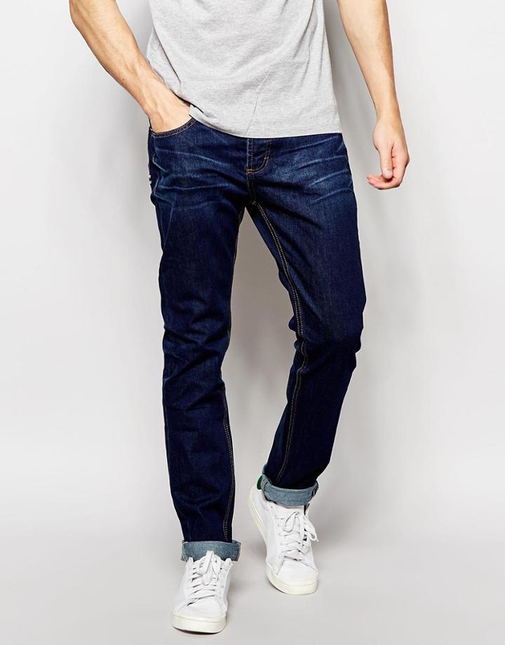 Bellfield Indigo Rinse Wash Tapered Slim Fit Jeans - Blue