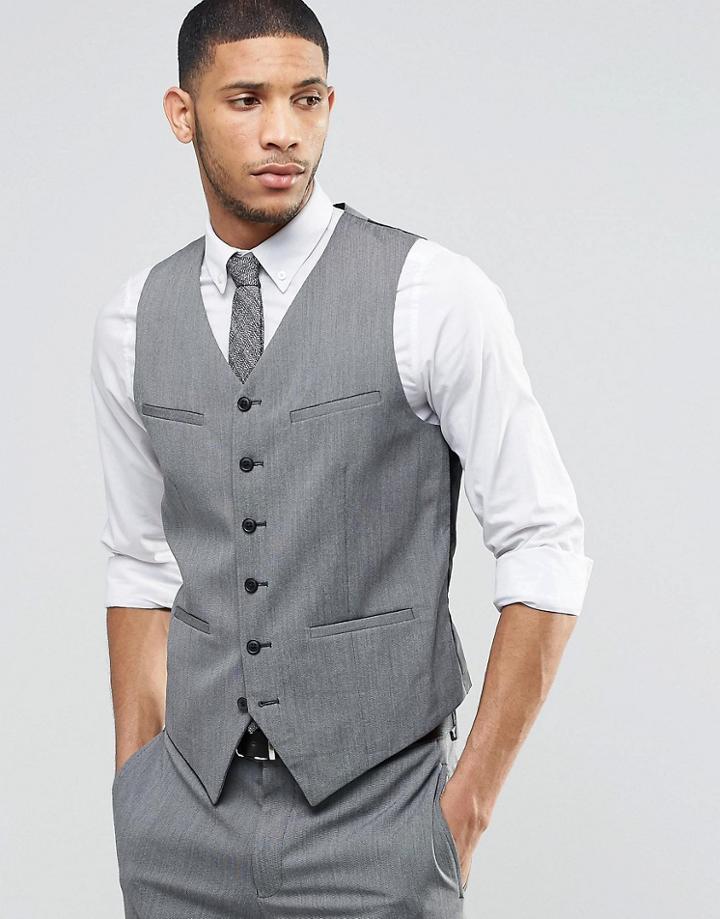 Asos Slim Vest In Mid Gray - Gray