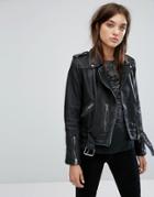 All Saints Vintage Leather Balfern Biker Jacket - Black