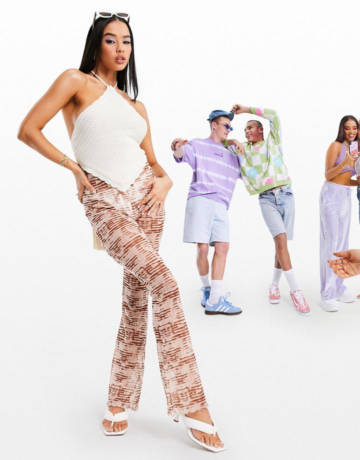 Asos Design Mock Crochet Scarf Top In Cream-white