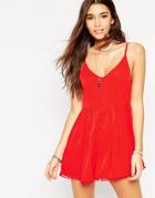 Asos Pom Pom Trim Beach Playsuit - Orange