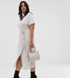 Asos Design Curve Midi Wrap Skirt T-shirt Dress With Belt - Beige