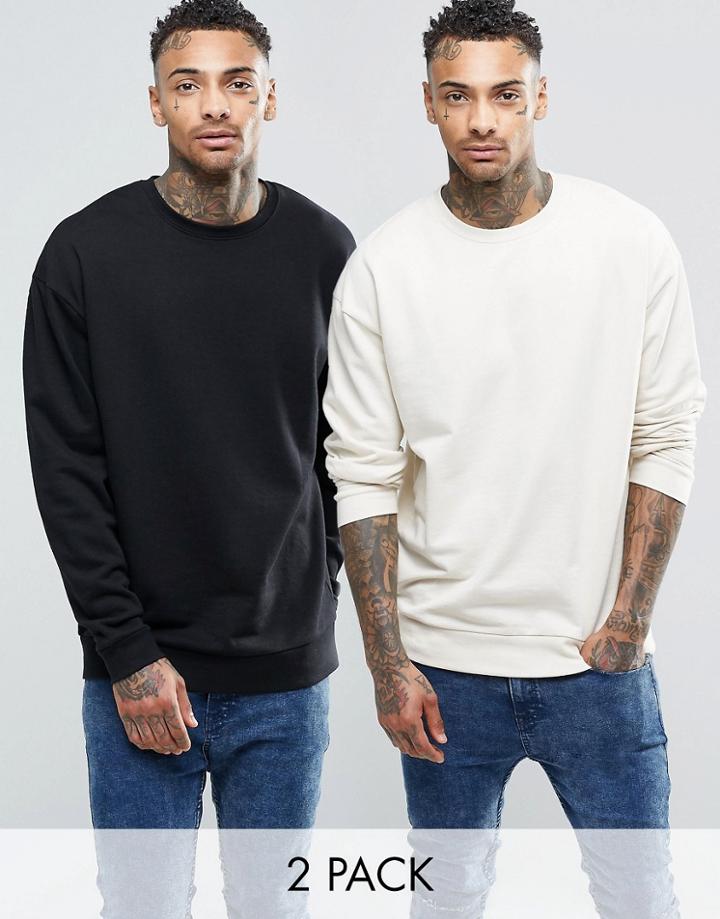 Asos Oversized Sweatshirt 2 Pack Black/ Stone Save 15%