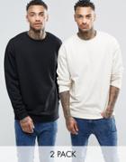 Asos Oversized Sweatshirt 2 Pack Black/ Stone Save 15%