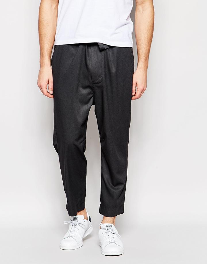 Asos Straight Pants With Cropped Rouge Hem - Charcoal