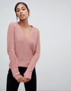 Brave Soul V-neck Half Cardigan Knit Sweater With Turn Back Cuff - Pink